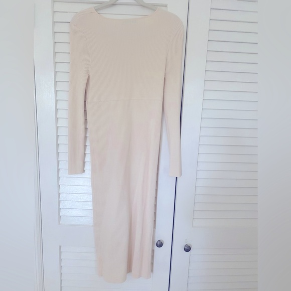 Zara Long Sleeve Cream / Off White Ribbed Knit Midi Sweater Dress - Picture 7 of 8
